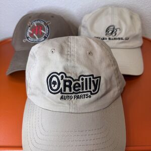 Lot of 3 Brown Hats Assorted O'Reilly Auto Parts Embroidered Adjustable (Used)